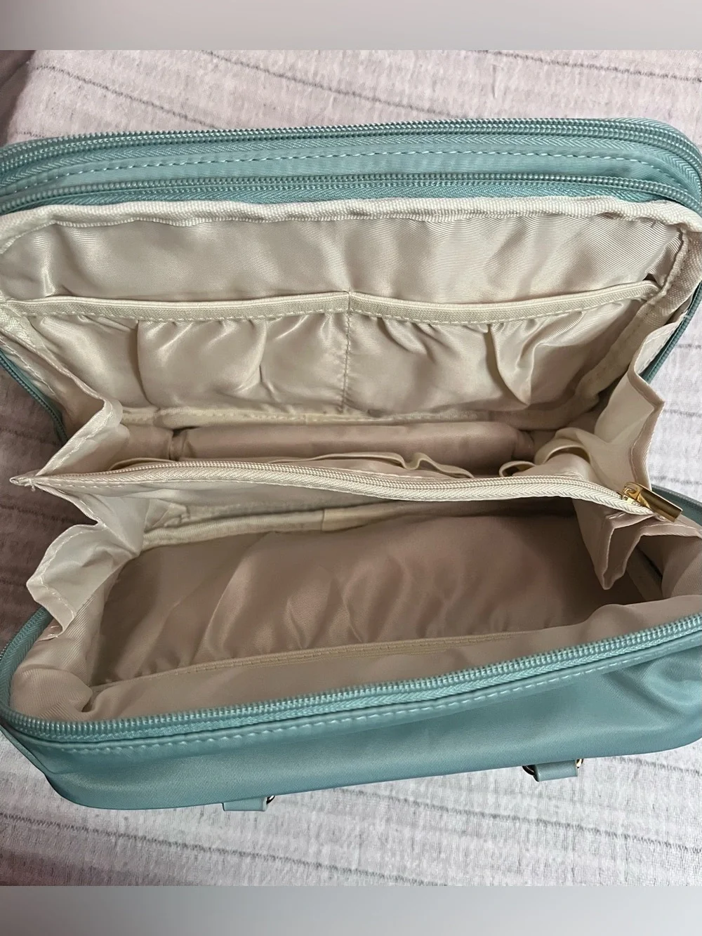 Mint Green Top-Handle Cosmetic Bag with Yellow Mirror Charm